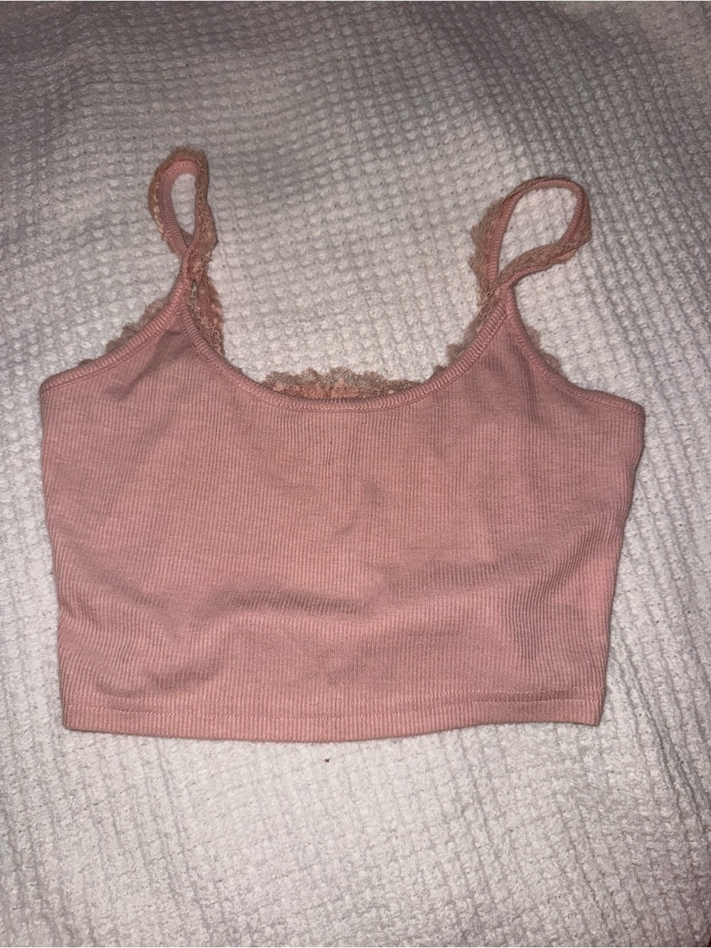 SHEIN Dusty Rose Ribbed Lace-Trim Cropped Cami